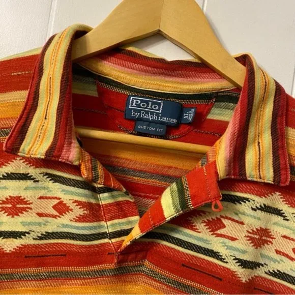 Vintage Polo Ralph Lauren Aztec 100% Cotton Southwestern Polo Shirt - Picture 3 of 12